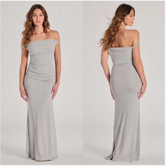 NEW Beige Botany Windsor Light Gray Strapless Ribbed Knit Maxi Dress - Picture 1 of 8
